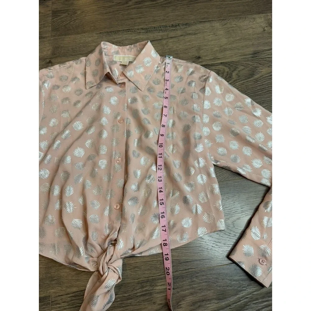 EUC Michael Kors Women's Pink Floral Print Cuff Sleeve Button-Up Top TIE Size XS